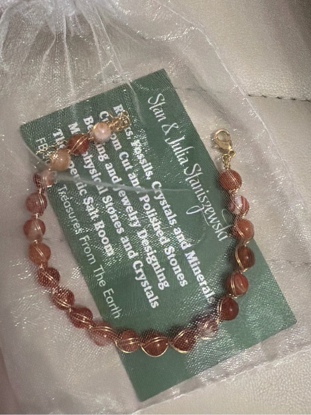 Gold Wire-Wrapped Red Bead Bracelet with Lobster Clasp